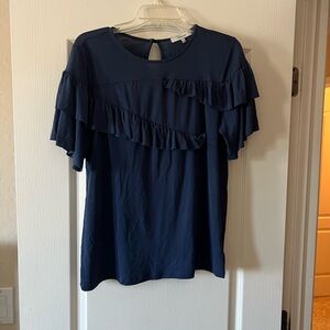 Ro & De Navy Ruffle Top